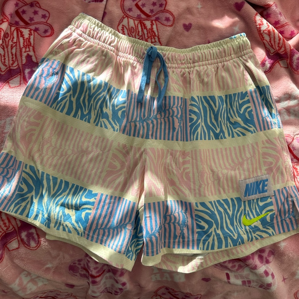 Nike Pink and Blue Striped Shorts